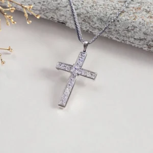 RENSINO Fashion the Most New Silver Necklace Cross Necklace Custom Zircon Pendant Jewelry Vertical Bar 925 Silver Chain Hiphop Pendant