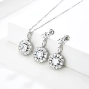 RENSINO Fashionable 925 Pure Silver Heart shaped Zircon Earring Necklace Set Rhodium Plated Trendy Party Engagement Gift