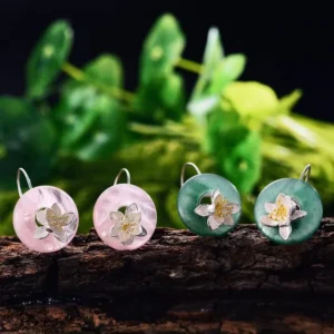 RENSINO Fashionable 925 Silver Jewelry Natural Stone Lotus Whispers Drop Earring for Women Accessories
