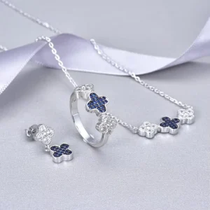 RENSINO Fashionable 925 Sterling Silver Jewelry Set AAA Cubic Zirconia Rhodium Plating Wedding Four Leaf Jewelry Sets for Woman