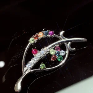 RENSINO Fashionable 925 Sterling Silver Leaf Shaped Pendant Brooch Dual use Zircon Women’s Party Gift Clothing Accessories