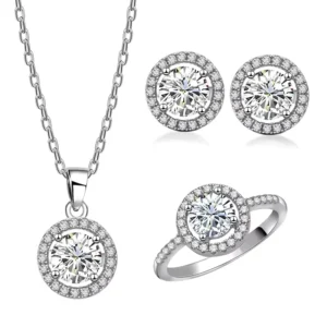 RENSINO Fashionable 925 Sterling Silver Necklace Earrings Bridal Diamond Zirconia Wedding High-end Jewelry Set