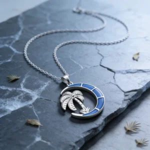 RENSINO Fashionable 925 Sterling Silver Platinum Plated Locket Necklace Handmade Epoxy Resin For Engagement Anniversary Gift
