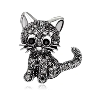 RENSINO Fashionable Chest Flower Cute Kitten Brooch Women’s Exquisite Animal Brooch Clothing Rhinestone Cat Brooch Jewelry