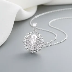 RENSINO Fashionable Cubic Zirconia Catholic Islam Silver Chain Pendant Necklace 925 Silver Sterling Engraved Lock Pendant