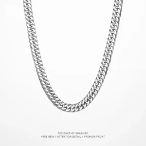 RENSINO Fashionable Custom Stainless Steel Silver Simple Cuban Link Chain Necklace for Men