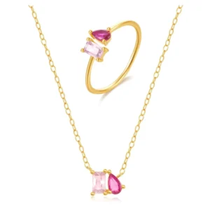 RENSINO Fashionable Daily Wear 925 Silver Jewelry Set Geometric Zircon Necklaces and Rings for Women