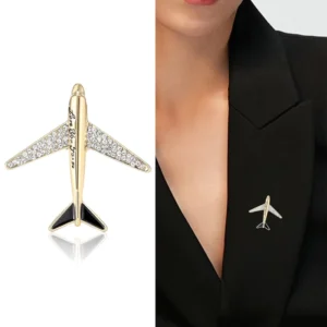 RENSINO Fashionable Design Airplane Brooches Unisex Transportation Pins 2 Color Office Party Casual Accessories Gifts (BR402)
