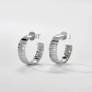 RENSINO Fashionable Everyday Jewelry 925 Sterling Silver studded with Zircon Curved Earrings for Women Elegant and Luxurious