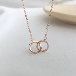 RENSINO Fashionable Jewellery Interlock Circle Rose Gold Plated 925 Sterling Silver Necklace