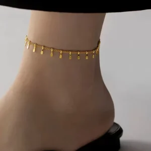 RENSINO Fashionable Ladies’ Shining Fragment square Tassel Anklets That Do Not Fade Stainless Steel Anklets Factory