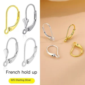 RENSINO Fashionable Luxury 925 Sterling Silver Gold Plated French Lever Back Hook Earrings DIY Jewelry Making Supplies Accessories