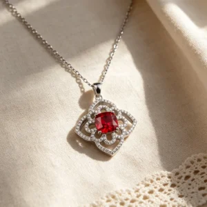 RENSINO Fashionable Platinum Plated 925 Sterling Silver Beaded Necklace With Zircon For Women’s Wedding Engagement Party Style