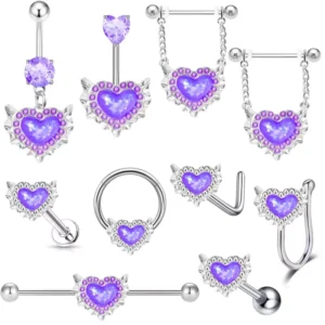 RENSINO Fashionable Purple Stainless Steel Body Chain and Multi part Piercing Opal Belly Rings for Weddings Jewelry