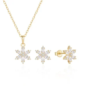 RENSINO Fashionable S925 Sterling Silver Crystal Petal Snowflake Earrings and Necklace Set