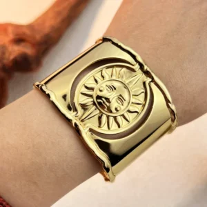RENSINO Fashionable Stainless Steel 18K Gold Bracelet Luxurious and High end Style Open Bracelet Does Not Fade Unisex Jewelry Gift Party
