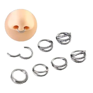 RENSINO Fashionable Stainless Steel Earrings Set with Multiple Rings of Diamonds Nasal Ring Charming Women’s Style Body Jewelry