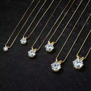 RENSINO Fast Delivery 925 Sterling Silver 6.5mm 8mm 9mm Vvs Moissanite 18k Gold Plated Six Claw Classic Pendant Necklace