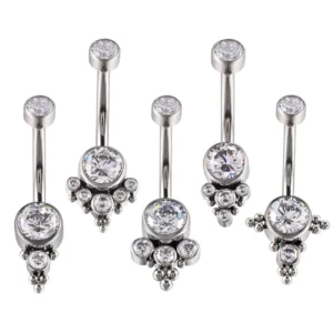 RENSINO Female Navel Rings Belly Button Ring Nailing Catch Zircons Threaded Stud Piercing Belly Jewelry ASTM F136 Titanium for Women