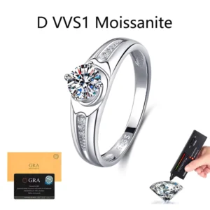 RENSINO Fine 0.5CT Moissanite Rings Pure Jewelry 925 Sterling Silver Round Cut Brilliant Ring Fashion Moissanite Female Wedding Ring