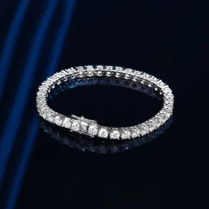 RENSINO Fine 4mm Moissanite Bracelet for Men and Women Couples S925 Sterling Silver Moissanite Tennis Bracelet