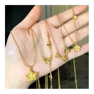 RENSINO Fine 925 Silver Jewelry Bow Pendant Necklace Women Jewelry 18K Gold Plated 925 Sterling Silver Bead Chain Necklace
