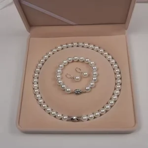 RENSINO Fine 925 Silver Jewelry Design Exquisite Gift Pearl Necklace Jewelry Sets 10mm White Natural Shell Pearl Necklace for Women