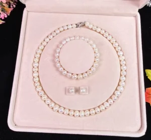 RENSINO Fine 925 Silver Jewelry Design Mother’s Day Gift Pearl Necklace Jewelry Sets 9mm White Natural Freshwater Pearl Necklace Women
