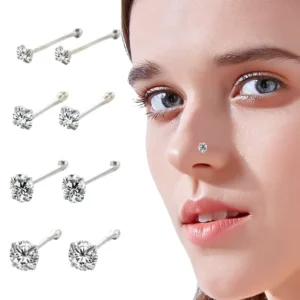 RENSINO Fine 925 Sterling Silver Diamond Puncture Nose Stud Fashion Zircon Human Body Piercing Stud Earrings Jewelry Women