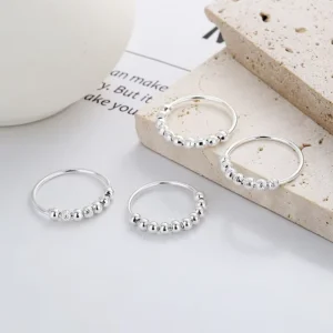 RENSINO Fine 925 Sterling Silver Rings Custom Jewelry Women Bead Ring for Girl