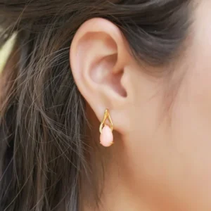 RENSINO Fine Boho Chic Jewelry Ear 925 Sterling Silver 10K Gold Plated Natural Pink Opal Drop Earrings Women