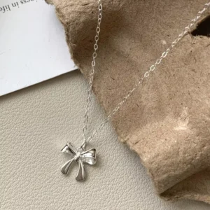 RENSINO Fine Chain Necklace S925 Sterling Silver Gold Plated Bow Knot Pendant Clavicle Necklace