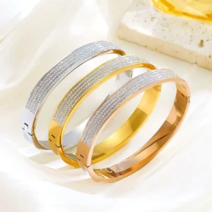 RENSINO Fine Fashion Jewelry 18K Gold Stainless Steel Classic Luxury Love Bangles Diamond Zircon Bracelet Bangles for Women