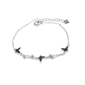 RENSINO Fine Grade Agate Butterfly Bracelet 925 Sterling Silver Double-chain Bead Bracelet Women Jewelry Gift