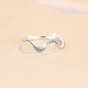 RENSINO Fine Jewel Diamond Simple Wave VVs1 Moissanite White Gold S925 Sterling Silver Wedding Stackable Ring Band of Women Ladies