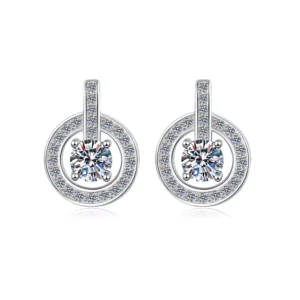 RENSINO Fine Jewel Fashion Shape Platinum Plated Brilliant Cut Moissanite GRA Certified 0.5Ct VVS1 S925 Sterling Silver Stud Earrings