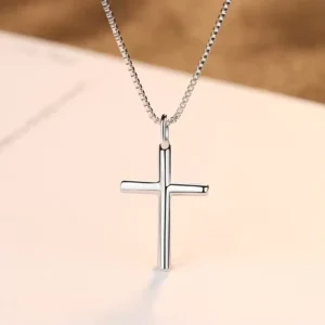 RENSINO Fine Jewellery High Polished Cross Pendant Necklace Hypoallergenic S925 Sterling Silver Cross Charms Necklace for Women Jewelry