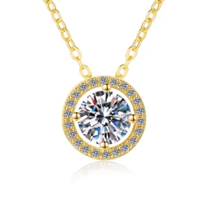 RENSINO Fine Jewelry 18K Gold Plated GRA Certificate 1Ct VVs1 Moissanite 925 Sterling Silver Pendant Necklace Engagement Gift for Women