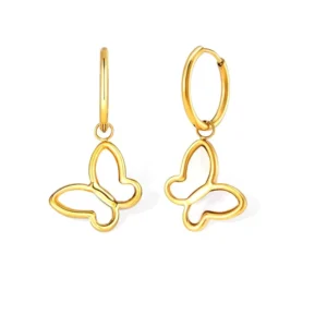 RENSINO Fine Jewelry 18k Gold Plated 925 Sterling Silver Mother of Pearl butterfly Hoop Earrings