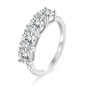 RENSINO Fine Jewelry 2ct Round Cut 925 Sterling Silver Eternity Moissanite Ring Promise Wedding Band for Women Girls