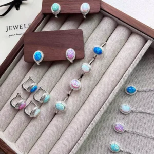 RENSINO Fine Jewelry 4 Colors 10x12mm 925 Sterling Silver Adjustable Oval Charm Necklace Earrings Ring Jewelry Set