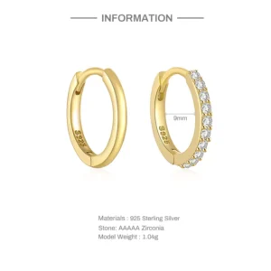 RENSINO Fine Jewelry 925 Silver Hoop Earring for Women Micro Inlay Zircon 925 Sterling Silver Earrings Circle Pendant Earrings