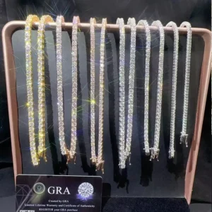 RENSINO Fine Jewelry 925 Silver Moissanite Diamond Tennis Bracelet 2mm 3mm 4mm 5mm 6.5mm Chains for Men Women