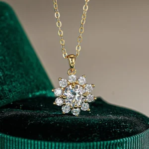 RENSINO Fine Jewelry 925 Sterling Silver D Color VVS 1ct Moissanite Diamond Flower Pendant Necklace For Women Wedding Jewelry