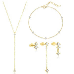 RENSINO Fine Jewelry 925 Sterling Silver Diamond Zircon Necklace Bracelet and Earrings Jewelry Set