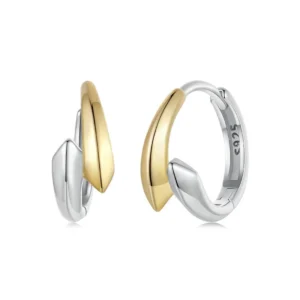 RENSINO Fine Jewelry 925 Sterling Silver Earring Women Elegant 18K Rhodium Plated Unique Two Tone Hoop Earrings for Girls