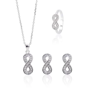 RENSINO Fine Jewelry 925 Sterling Silver Engagement Wedding Bridal Jewelry Set Necklace Earrings Ring Set