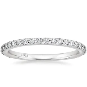RENSINO Fine Jewelry 925 Sterling Silver Eternity Stackable Ring Promise Wedding Band Moissanite Rings for Women Girls