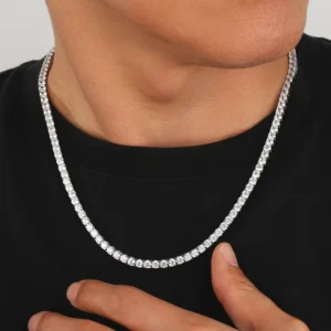 RENSINO Fine Jewelry 925 Sterling Silver Necklace Bracelet 3MM 4MM Men Women Iced Out Diamond Hip Hop Cubic Zirconia CZ Tennis Chain