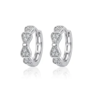 RENSINO Fine Jewelry 925 Sterling Silver Rhodium Plated Zircon Bowknot Hoop Earrings for Women
